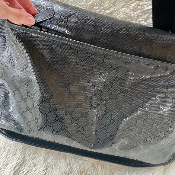 Gucci Unisex Black Matte Monogram Flap Messenger Bag - Picture 10 of 14